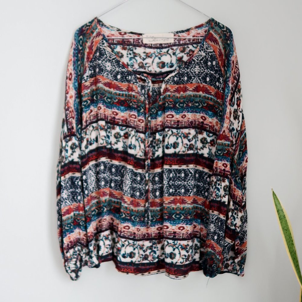 Multi Striped Tie-front Swing Blouse